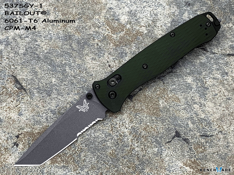 Benchmade 蝴蝶 537SGY-1 BAILOUT® CPM-M4钢 绿色阳极氧化铝合金柄超轻量半齿折刀（现货）